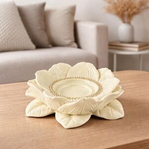 Vintage PartyLite Magnolia Lotus Candle Holder Gold Trim